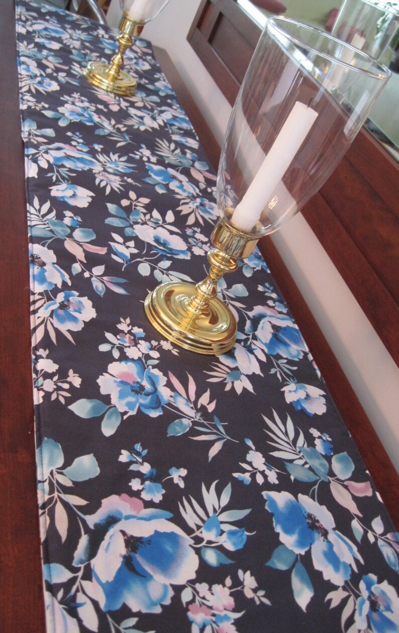 72 Blue Floral Table Runner Reversible Blue and Lavender Etsy