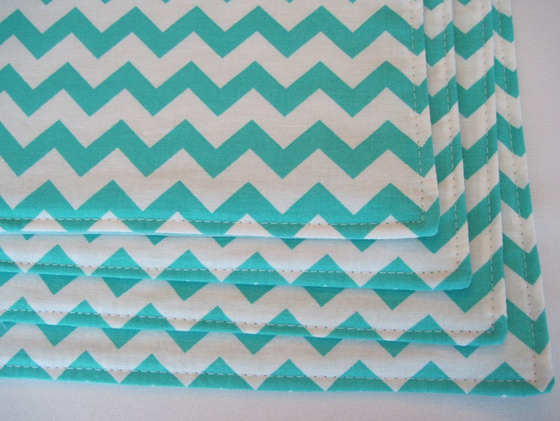 Turquoise Placemats Set of 4 or 6 Reversible Chevron Aqua Etsy