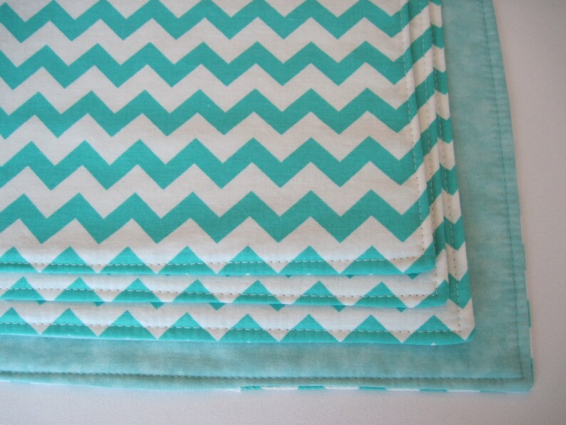 Turquoise Placemats Set of 4 or 6 Reversible Chevron Aqua Etsy
