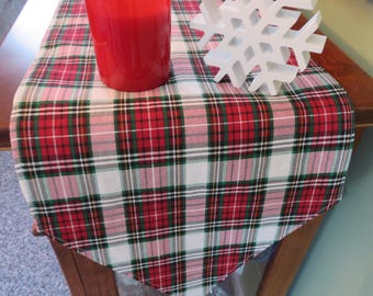 Reversible Christmas Plaid Table Runner, Stewart Tartan Centerpiece 54" 72"