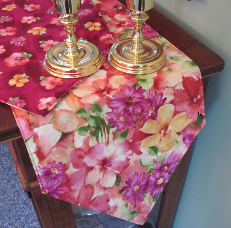 54 Pink Floral Table Runner Reversible Pink Table Runner Etsy