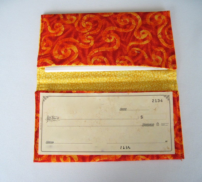 Fabric Checkbook Cover Orange Coupon Keeper Orange Wallet Womens Checkbook Holder Washable Checkbook Cover Gift for Mom Gift for Grandma