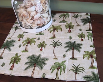 SALE Palm Tree Quilted Centerpiece Reversible Tropical Green Table Topper Hawaiian Table Square Runner Summer Florida Palm Tree Table Decor