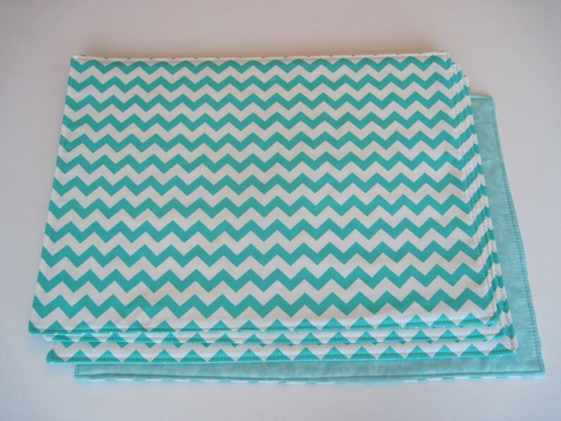 Turquoise Placemats Set of 4 or 6 Reversible Chevron Aqua Etsy