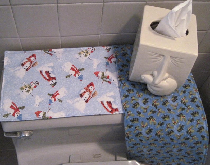 Snowman Toilet Tank Runner Blue Toilet Tank Topper Winter Etsy