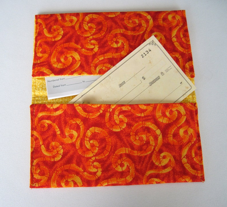 Fabric Checkbook Cover Orange Coupon Keeper Orange Wallet Womens Checkbook Holder Washable Checkbook Cover Gift for Mom Gift for Grandma