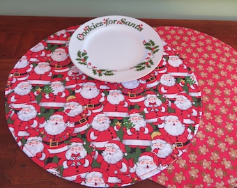 Circular Santa Placemats Reversible Round Gingerbread Man Placemats Christmas Centerpiece Santa Plate Charger Round Christmas Candle Mat