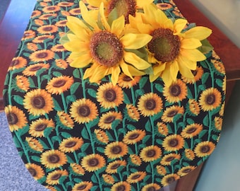 36" Sunflower Table Runner Reversible Green and Yellow Table Runner Spring Table Runner Sunflower Garden Centerpiece Dresser Scarf