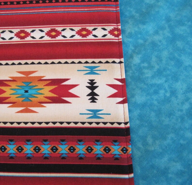 36 Southwestern Table Runner Reversible Orange Red and Turquoise Southwest Table Runner Aztec Table Runner Sedona Table Runner image 5