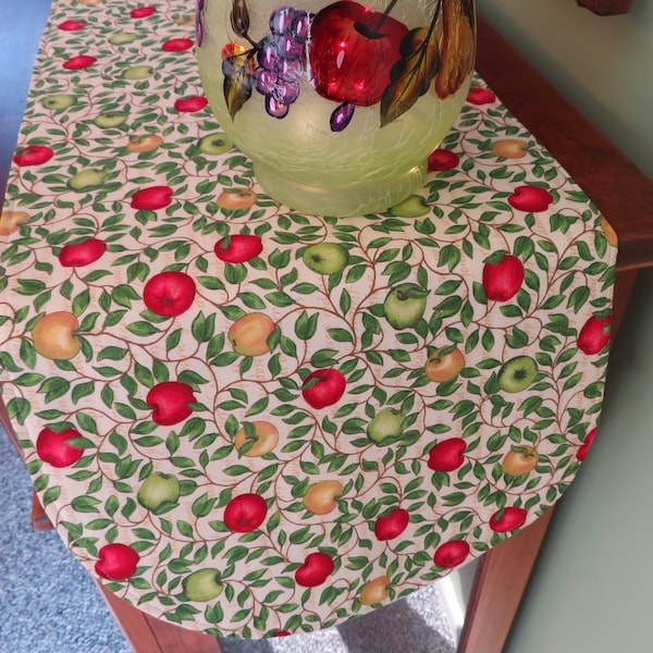 36" Apple Fall Table Runner Reversible  Red Green Apple Table Runner Fall Autumn Centerpiece Red Apple Kitchen Decor Fall Table Decor