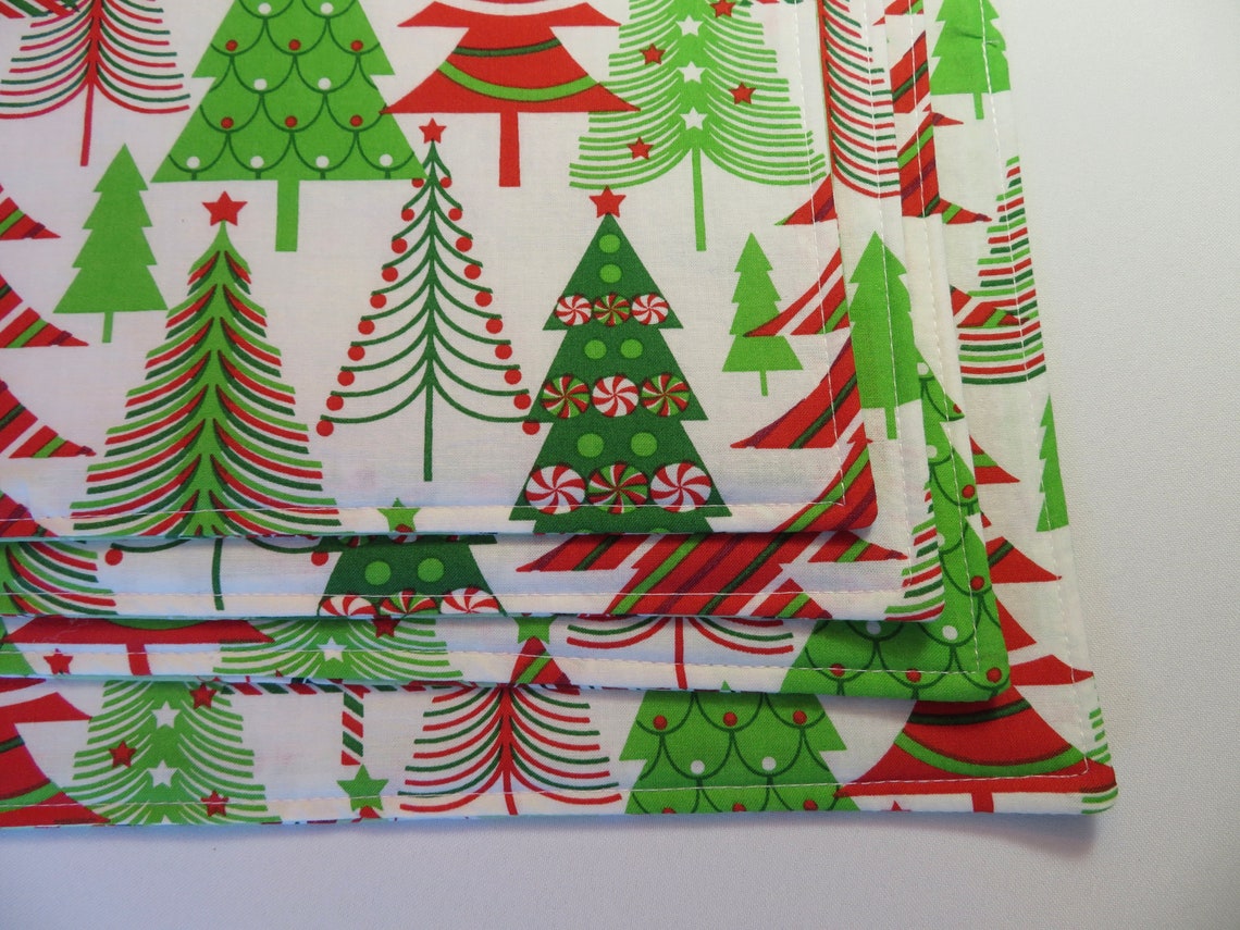 Christmas Placemats Set of 4 or 6 Reversible Candy Cane Etsy