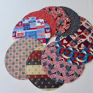 Flag Patriotic 11&quot; Circular Placemat/Centerpiece Reversible Round 4th of July Placemat Stars and Stripes Table Decor Patriotic Home Decor