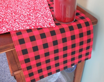 Reversible Buffalo Plaid Table Runner, Red & Black Check, 54"