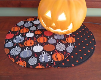 Halloween Round Placemats Reversible Set 2 4 6 Gray Modern Circular Placemats Pumpkin Candy Corn Centerpiece  Fall Placemats Pumpkin Decor