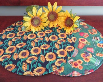 Sunflower Circular Placemats Reversible Set 2 4 6 Green Yellow Round Plate Charger Circle Sunflower Lazy Susan Mat Sunflower Table Decor