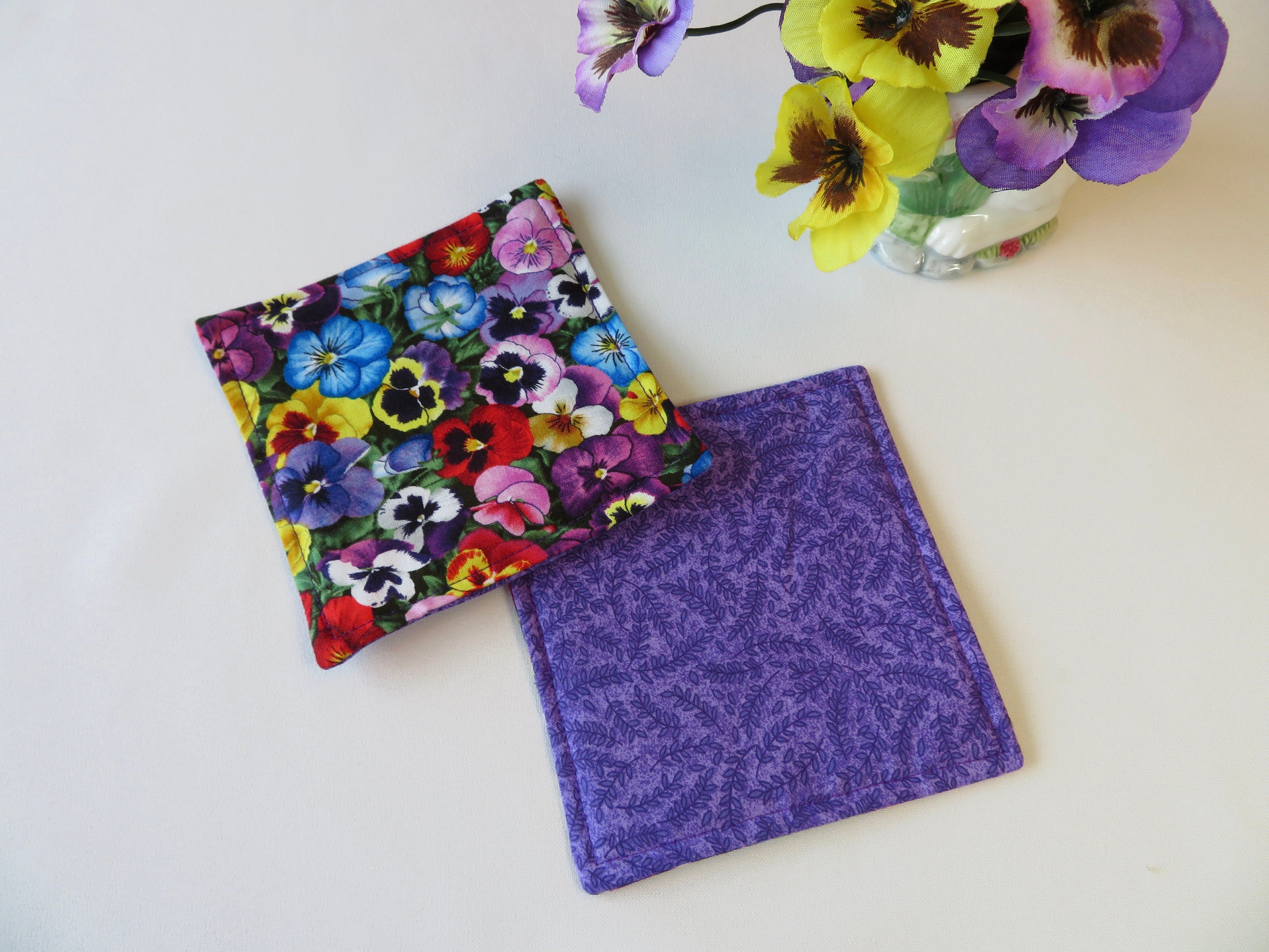 READY TO SHIP! 6 Piece Drink Coasters Purple and Yellow Pansies
