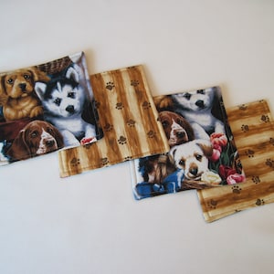 Dog Coaster Set Reversible 4 or 6 Puppy Coasters Doggy Mug Rugs Pet Coasters Dog Lovers Gift Teachers Gift Puppy Home Decor Dog owner gift