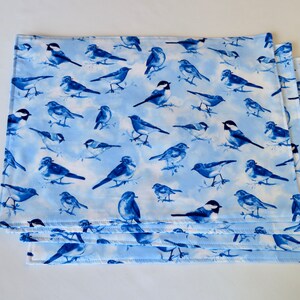 Blue Bird Placemats Reversible set of 4 or 6 Blue and White Floral Placemats Summer Placemats Bird Lovers Gift Bird Table Decor image 5