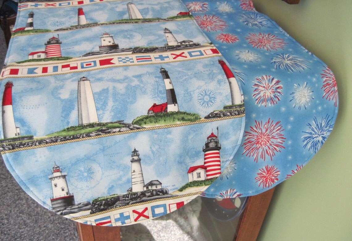 Lighthouse Placemat Set 4 or 6 Reversible Blue Nautical Etsy