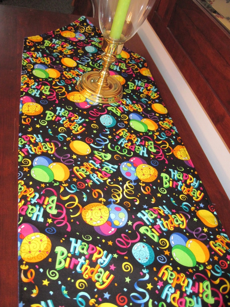 54 Birthday Party Table Runner Reversible Birthday Table Runner Balloon Table Runner Boy Girl birthday runner Happy Birthday Centerpiece image 4