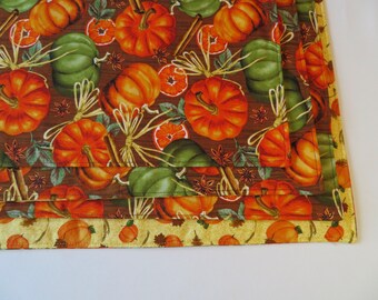 Fall Pumpkin Placemats Set 4 or 6 Reversible Autumn Brown Placemats Orange Green Yellow Autumn Placemats Thanksgiving Pumpkin Table Decor