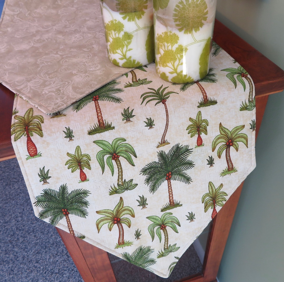 72 Palm Tree Table Runner Reversible Tropical Green Etsy