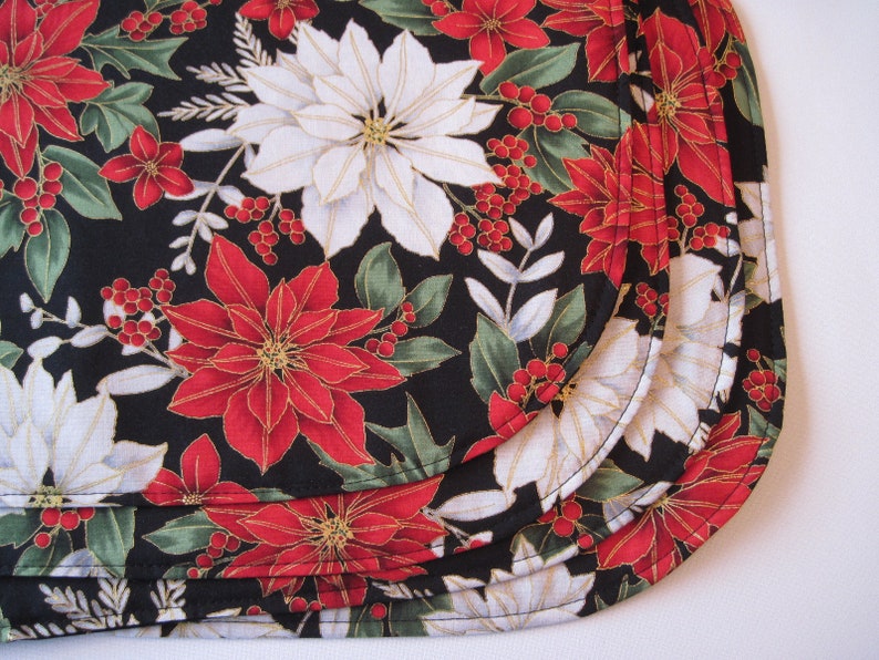 Oval Christmas Placemats Set 4 or 6 Poinsettia Placemats Red Etsy