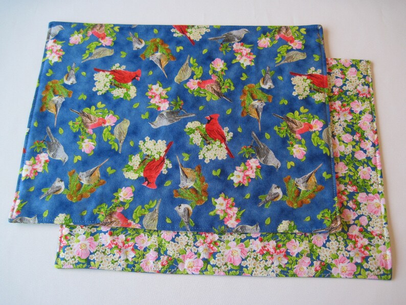 Cardinal Placemats Reversible Set 4 or 6 Blue Bird Placemats Etsy