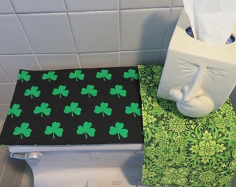 Black Green St Patricks Day Toilet Tank Runner Shamrock Toilet Tank Topper Clover Toilet Tank Cover St Patricks Day Bathroom Decor