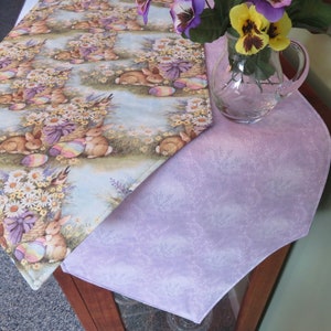 54&quot; Easter Table Runner Reversible Table Runner Easter Bunny Table Runner Easter Bunnies Table Runner Aqua Purple Easter Table Decor