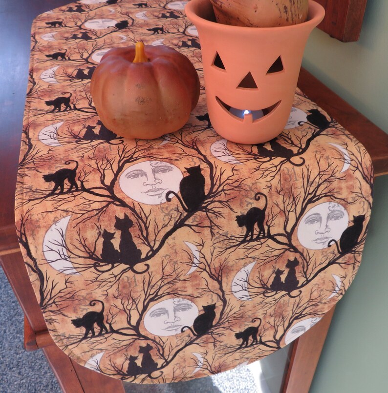 36" Black Cats and Moons Halloween Table Runner Reversible Fall Autumn ...