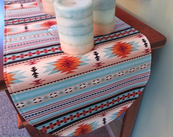 36" Turquoise Southwestern Table Runner Reversible Light Turquoise Southwest Table Runner Aztec Table Runner Sedona Table Runner