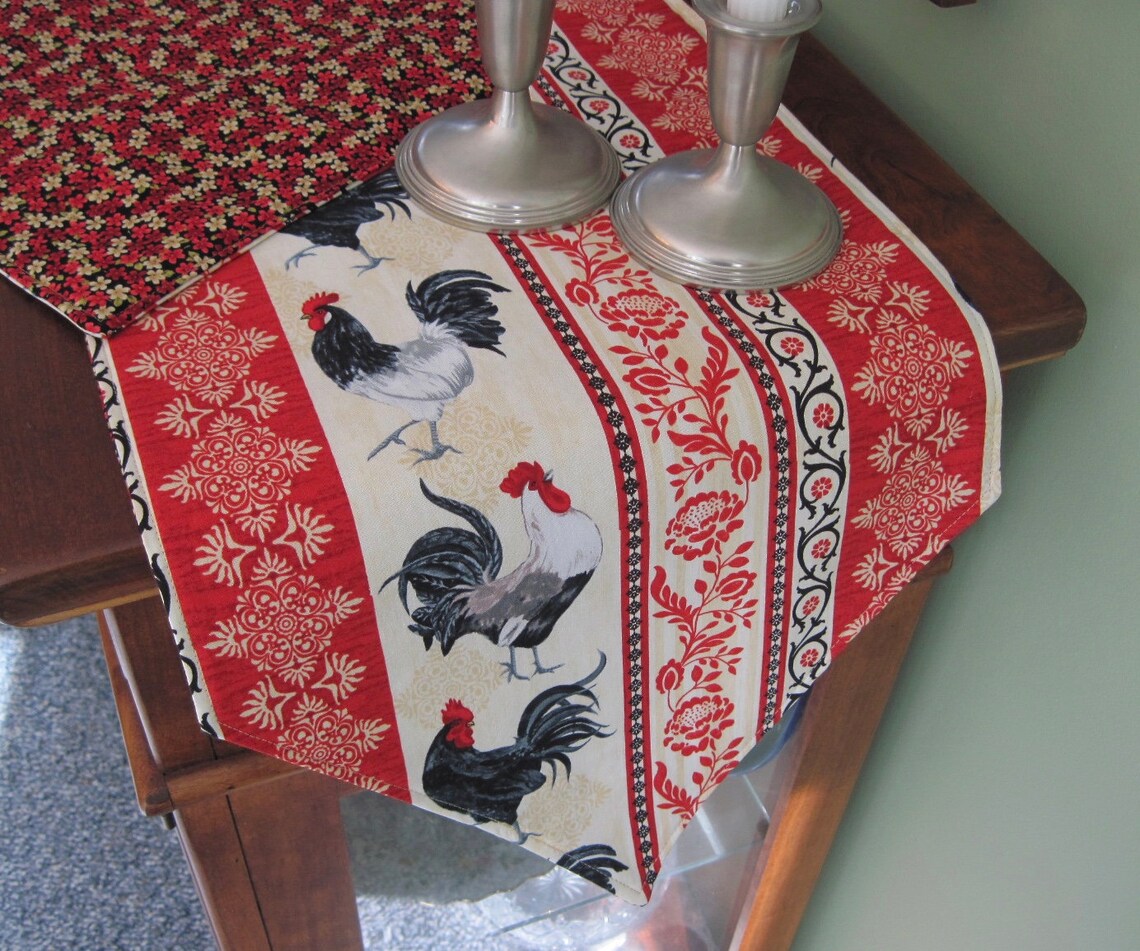 54 Rooster Table Runner Reversible Red Hen Table Runner Etsy