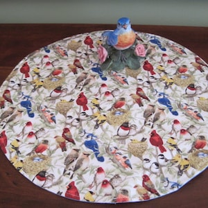 Beautiful Birds Round Placemats Reversible set 2 4 or 6 Blue Birds Circular Centerpiece Cardinal Placemats Bird Lovers Gift Bird Table Decor