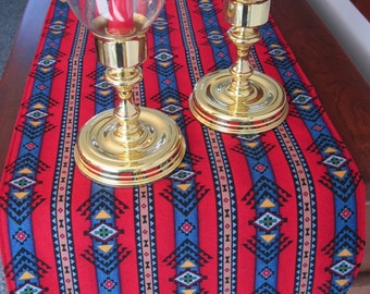 SALE 36" Red Southwestern Table Runner Reversible  Aztec Sedna Table Runner Blue Southwest Runner Southwest Centerpiece Red Southwest Decor