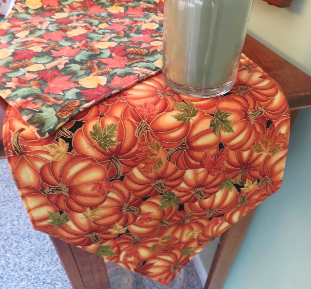 54" Rustic Pumpkin Table Runner Reversible Fall Centerpiece Green ...