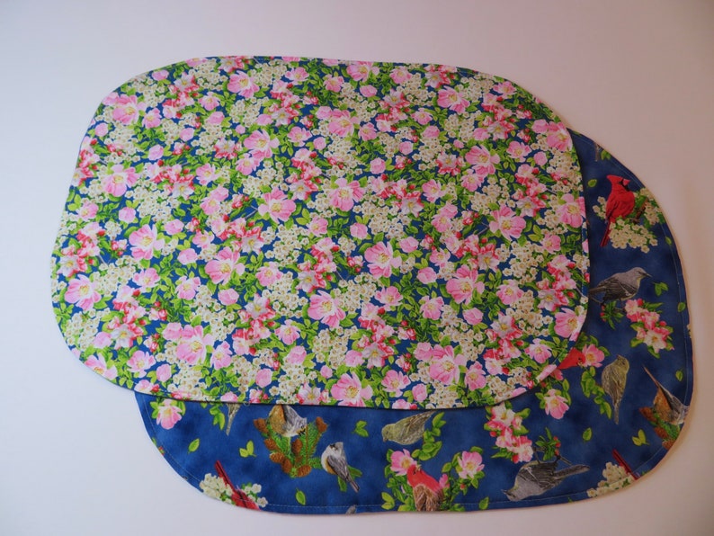 Cardinal Oval Placemats Reversible set 4 or 6 Blue Bird Etsy