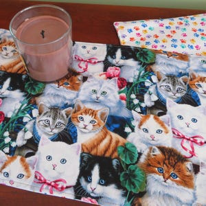 SALE Cat Mat Reversible Kitten Centerpiece Kitty Cat Table Decor Small Cat Table Topper Paw Print Placemat Cat Lovers Cat Lady Gift