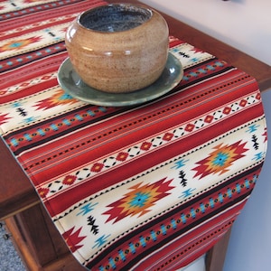 36 Southwestern Table Runner Reversible Orange Red and Turquoise Southwest Table Runner Aztec Table Runner Sedona Table Runner image 2