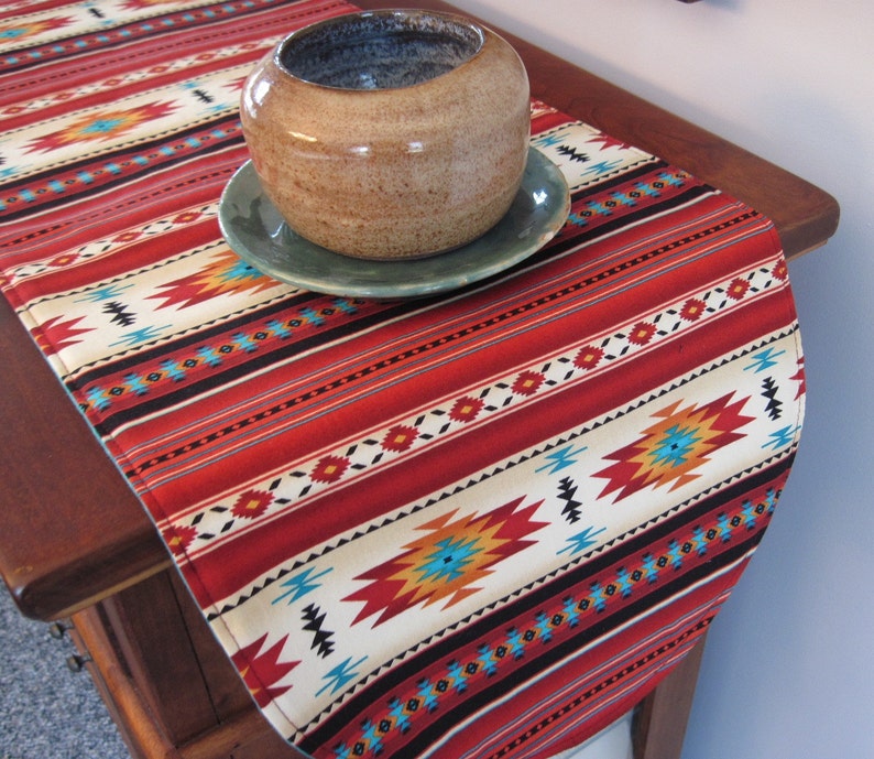 36 Southwestern Table Runner Reversible Orange Red and Turquoise Southwest Table Runner Aztec Table Runner Sedona Table Runner image 2