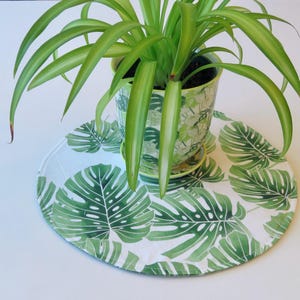 11" Monstera Circular Placemat/Centerpiece Reversible Round Summer Tropical Placemat Hawaiian  Small Single Green Leaf Placemat Beach Decor