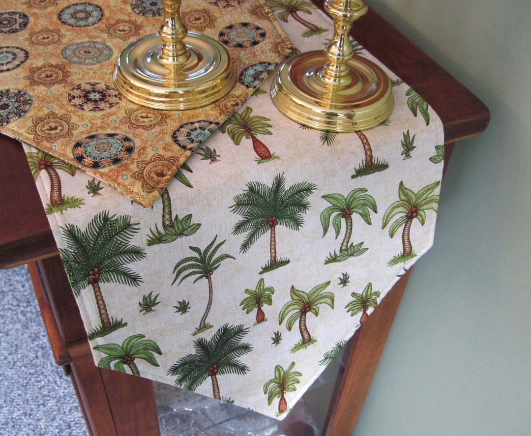 54 Palm Tree Table Runner Reversible Tropical Green Table Runner