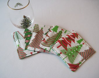 Christmas Coasters Reversible Candy Cane Christmas Tree Coasters Candy Cane Mug Rugs Christmas Home Decor Holiday Home Decor gift under 10