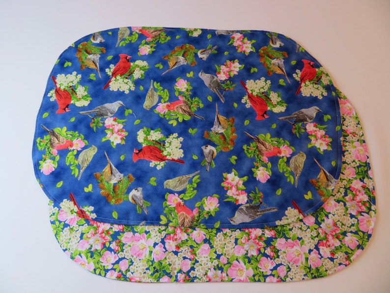 Cardinal Oval Placemats Reversible set 4 or 6 Blue Bird Etsy