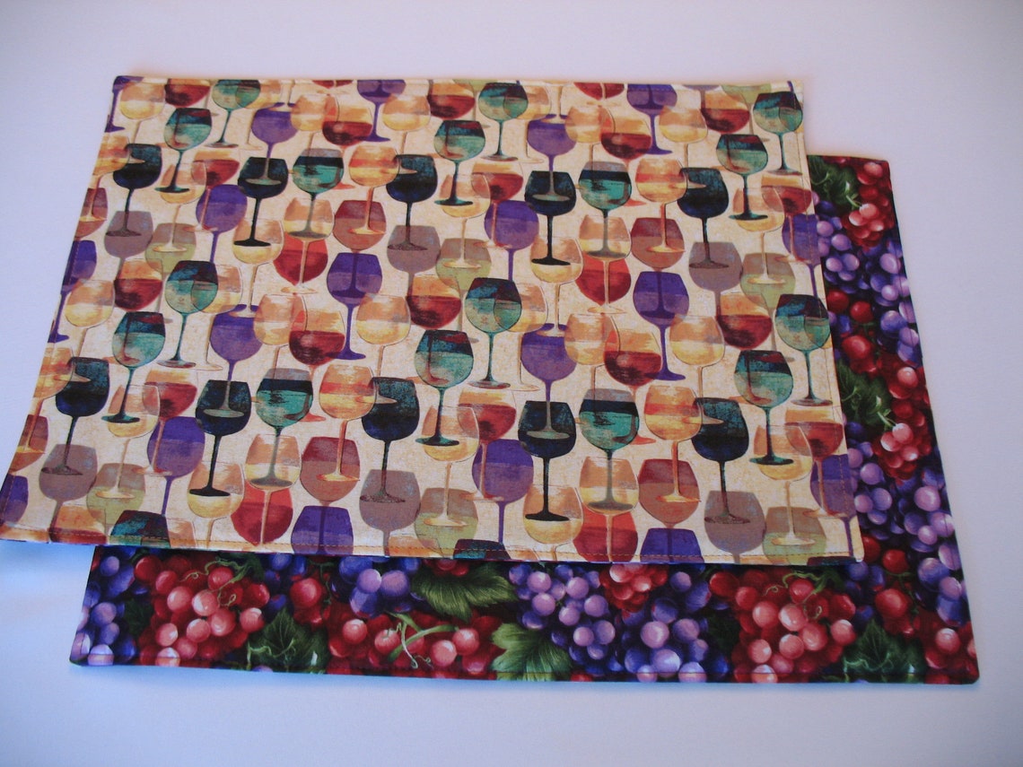 Wine Glass Placemats Reversible Set 4 or 6 Wine Placemats Etsy