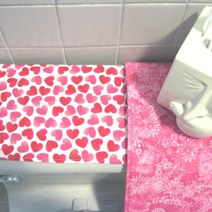 Valentine Toilet Tank Runner Reversible Red Heart Toilet Tank Topper Valentines Day Toilet Cover Valentines Day Bath Decor Heart Bathroom