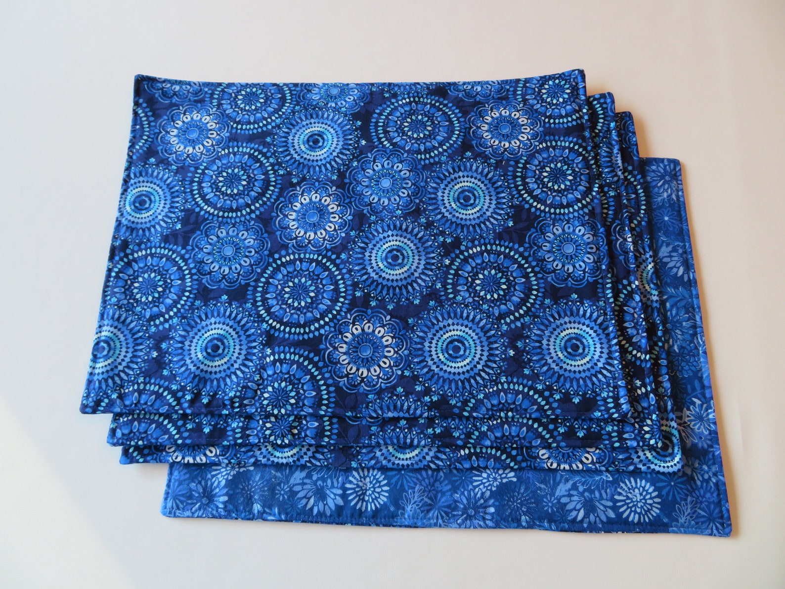 Blue Placemats Set of 4 or 6 Reversible Bright Blue Placemats Etsy