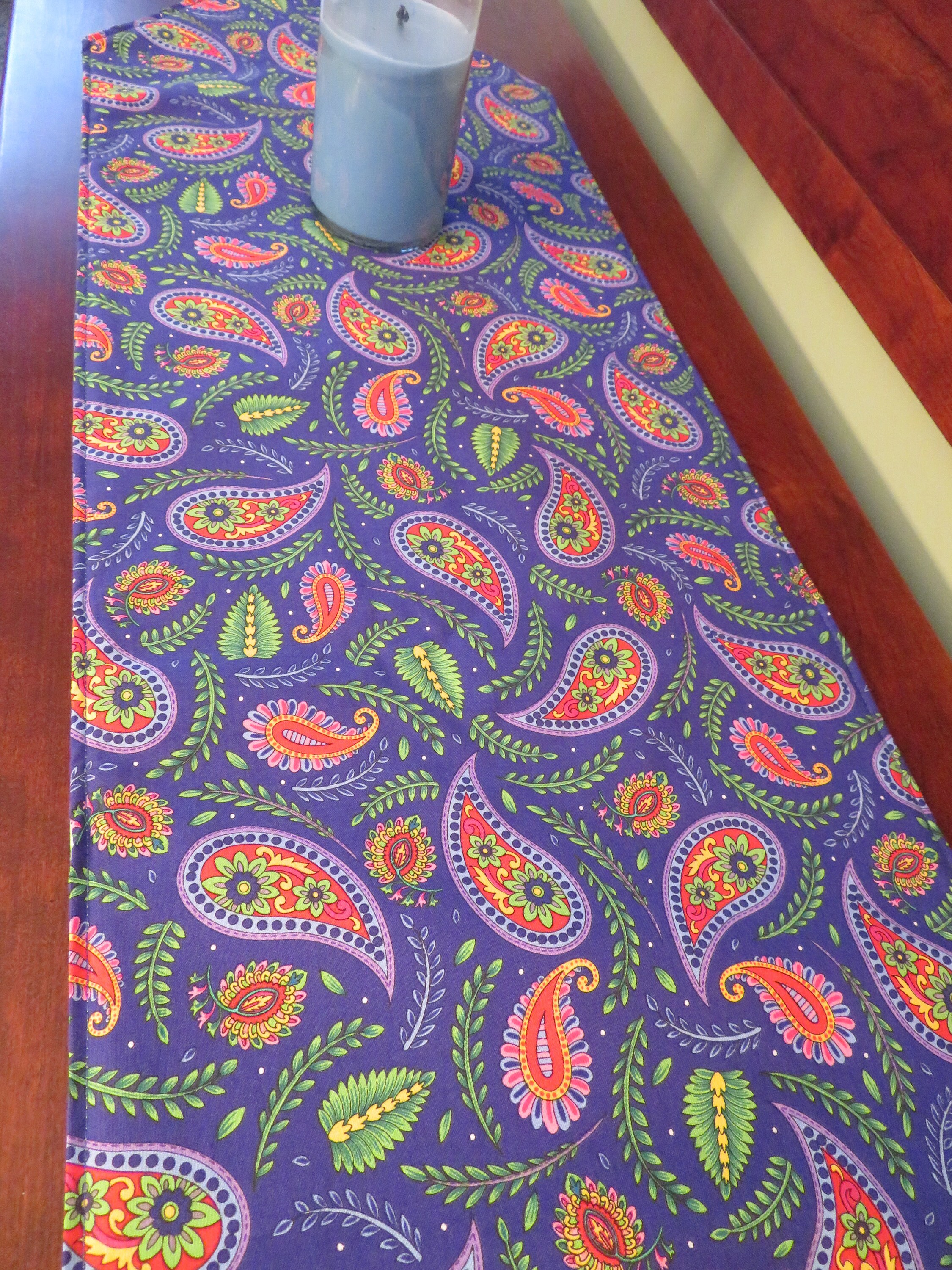 54 Blue Paisley Table Runner Reversible Trendy Classic Etsy