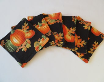 Reversible Fall Coasters, Sunflower & Pumpkin Print, Set of 4