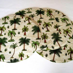 Palm Tree Round Placemats Reversible Set of 2 4 or 6 Tropical Circular Placemats Hawaiian Placemats Beach House Palm Tree Decor Green Tan